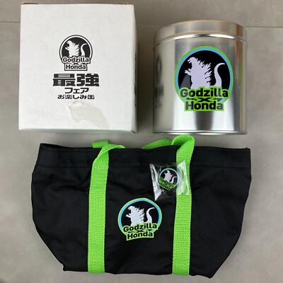 2004 Godzilla x Honda Tin Case Can Badge & Nylon Bag Set Kaiju Japan Import-image