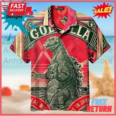 Godzilla Hawaiian Shirt Print Tropical Summer Beach Gift For Men Size S-5XL-image