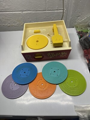 Vintage 1971 Fisher Price Music Box Record Player 5 Records WORKS! #995-image