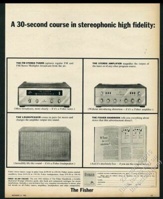 1962 Fisher FM stereo receiver amp speaker photo Hi Fi vintage print ad-image