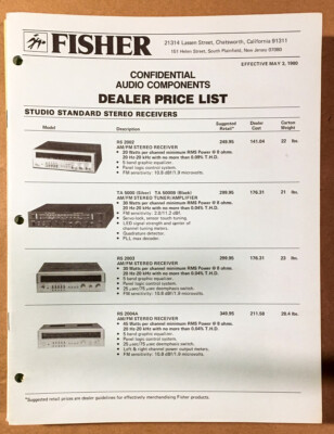 Fisher 1980 Confidential Dealer Price List RS- Receivers   *Original*-image