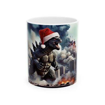 Funny Godzilla Christmas Mug - 11oz & 15oz, Holiday Gift, Coffee Cup, Monster-image