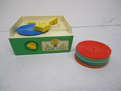 Vtg 1980s Fisher Price #995N Sesame Street Music Box Record Player W/ 10 Records-image