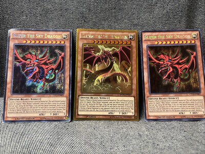 Slifer the Sky Dragon, 1 Gold Rare 1st Edition MVP1-ENG57 And 2 Lim CT13-EN001-image