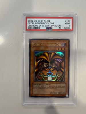 2002 YU-GI-OH! LOB-124 EXODIA THE FORBIDDEN ONE UNLIMITED ULTRA RARE PSA 9-image