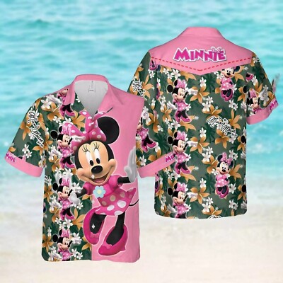 Lovely Minnie Mouse Tropical Flowers Summer Vaction Aloha Hawaiian Shirt -image