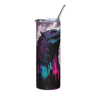 Spray Paint Godzilla Stainless steel tumbler cup with metal straw -image