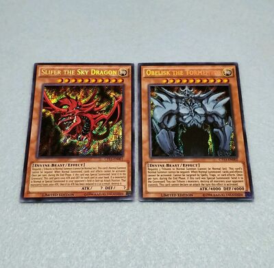Yugioh Secret Rare Egyptian God Card Set Slifer the Sky Dragon O **HOT** + Bonus-image