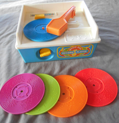 VTG 1987 FISHER PRICE Music Box Record Player 5 disc Wind Up TESTED/WORKS USA 10-image