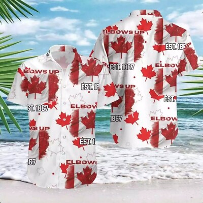 Elbows Up Canada Never The 51st State Canada Strong Maple Leaf Hawaiian Shirt -image