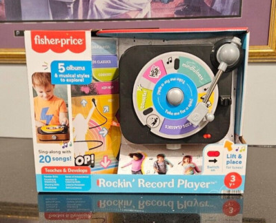 Fisher-Price Rockin Record Player for Preschool Pretend Play Vinyl Music-image