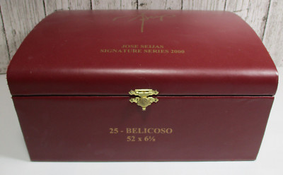 Vintage Jose Seijas Signature Series 2000 Vintage Maroon Leather Bound Cigar Box-image