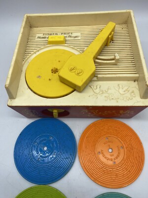 Vintage Fisher Price 1971 Music Box Record Player w/ 4 Discs Tested And Works-image