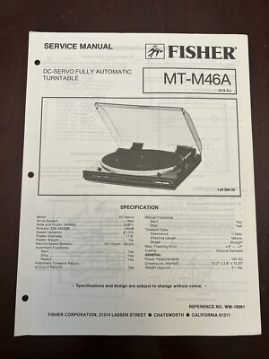 Fisher MT-M46A Fully Automatic Turntable Service Manual Vintage OEM-image