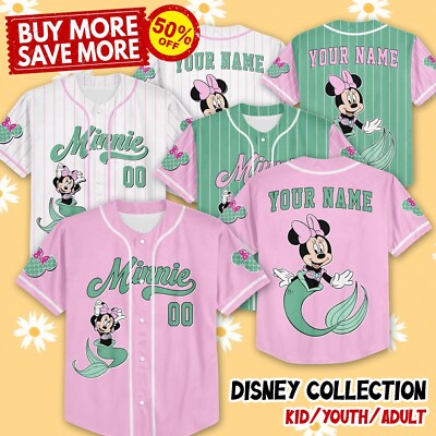 Custom Minnie Mermaid Disney Baseball Jersey Shirt Kid Men Women Gift NEW-image