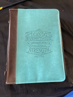 Turquoise Faux Leather Bible Cover for Women I Can Do Everything W/ Extras Look-image