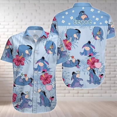 Lovely Donkey Donkey Winnie The Pooh Hibiscus Flowers Summer Hawaiian Shirt -image