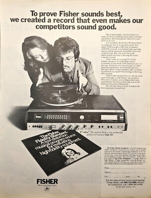 FISHER - High Fidelity - Record Player - 100W 4-channel-AM/FM-1972 VTG Print Ad-image