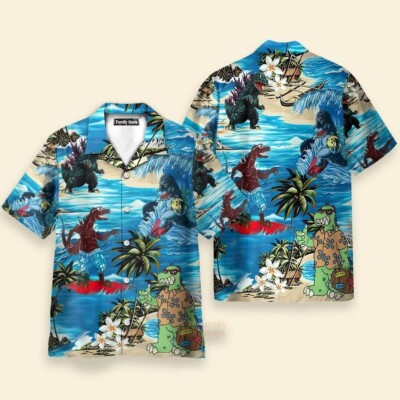 Godzilla On The Beach Hawaiian Shirt, Beach Summer Shirt, Godzilla Love Gifts-image