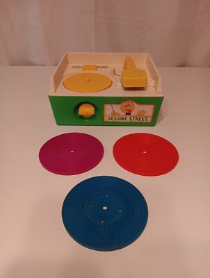 Vintage Fisher-Price Sesame Street Music Box Record Player w/3 Records Kids Toy-image