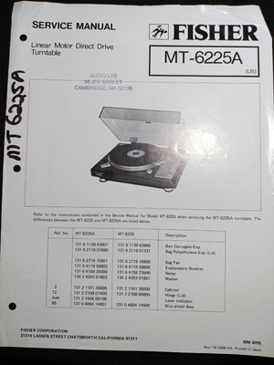 Fisher MT-6225A Service Manual Linear Motor Direct Drive Turntable Original-image