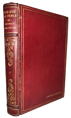 FINELY BOUND, THE AGE OF FABLE, by THOMAS BULFINCH, MYTHOLOGY, 1942, RED LEATHER-image