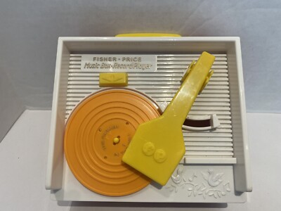 2010 Fisher Price Music Box Record Player with 1 Record Works Red White Yellow-image
