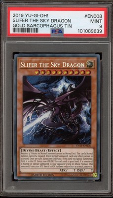 Yu-Gi-Oh! Slifer The Sky Dragon Gold Sarcophagus Tin TN19-EN008 PSA 9 Mint-image