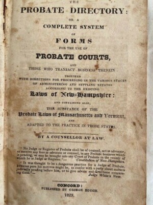 1829 Probate Laws of New Hampshire Leather bound Legal Book Judge salaries-image