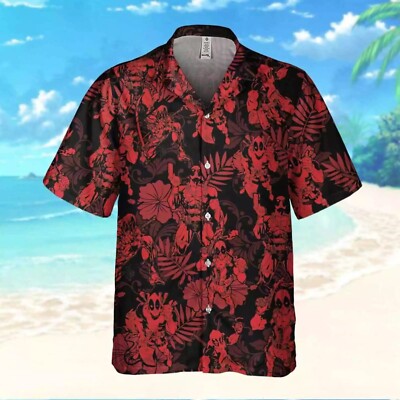 Deadpool Hibiscus Flowers Summer Vacation Superhero Tropical Hawaiian Shirt -image