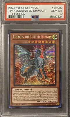 2023 PSA 10 YUGIOH DUELING HEROES MP23 1ST ED SECRET TIMAEUS THE UNITED DRAGON-image