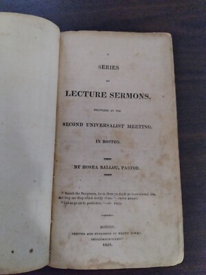 1st Edition Hosea Ballou Series of Lecture Sermons; Second Universalist Boston-image