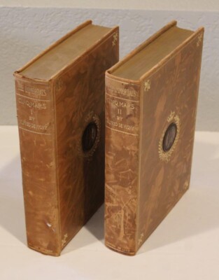 1905 “Cinq Mars” Vols 1 and 2 by Georges Ohnet, Leather Bound w/ Coin Medallion-image