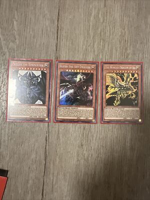 Yugioh All 3 Egyptian God Cards Set Ra Obelisk Slifer TN19 Prismatic Secret Rare-image