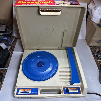 Vintage 1984 Fisher Price Record Player 825 Kid Phonograph Turntable Works W/Box-image
